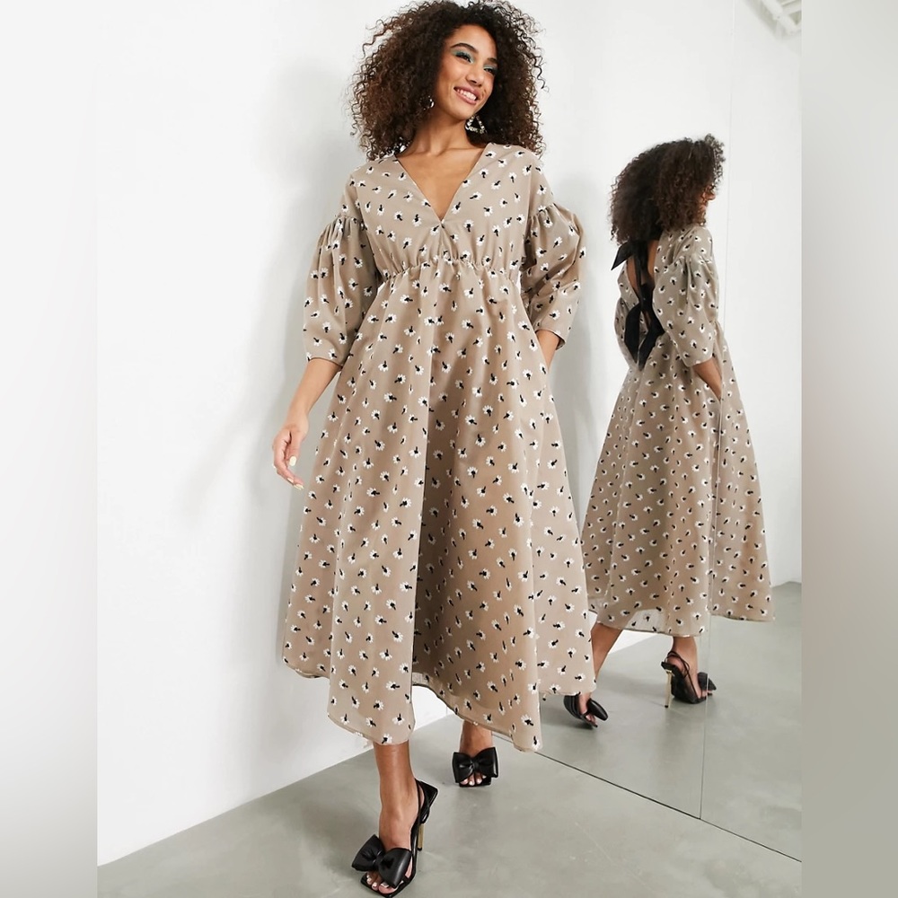 ASOS EDITION Bow Back Midi Dress in Embroidered Daisy